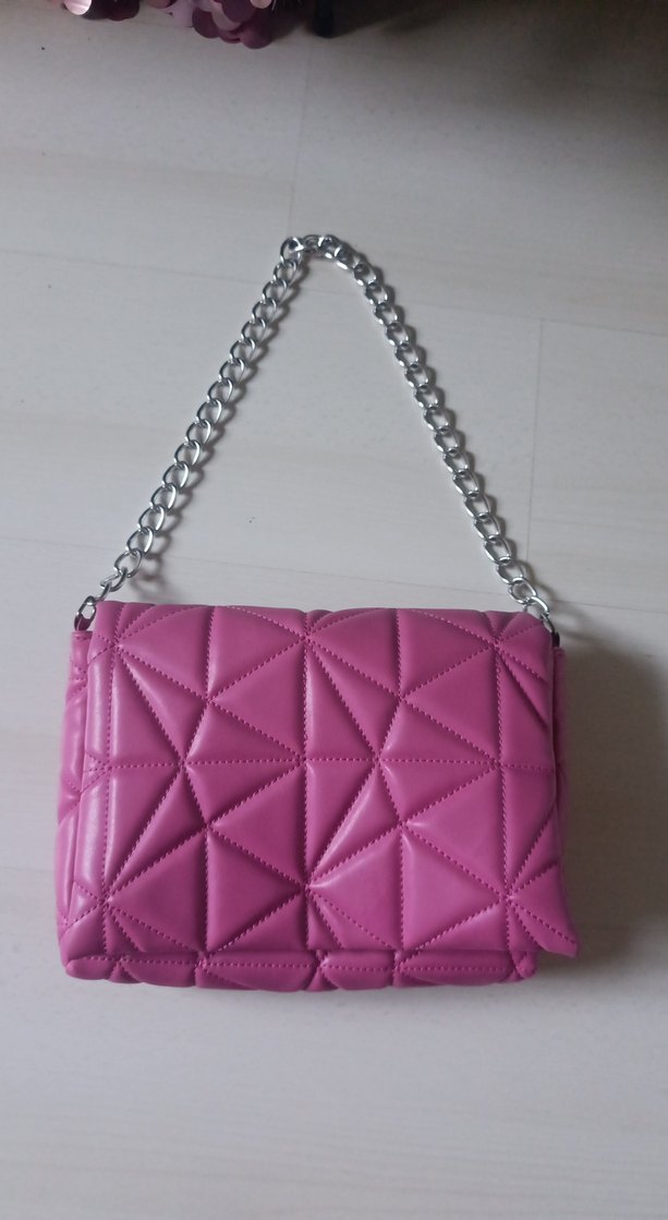 Pembe Zincir Detaylı Deri Kadın Çanta - Görsel 4