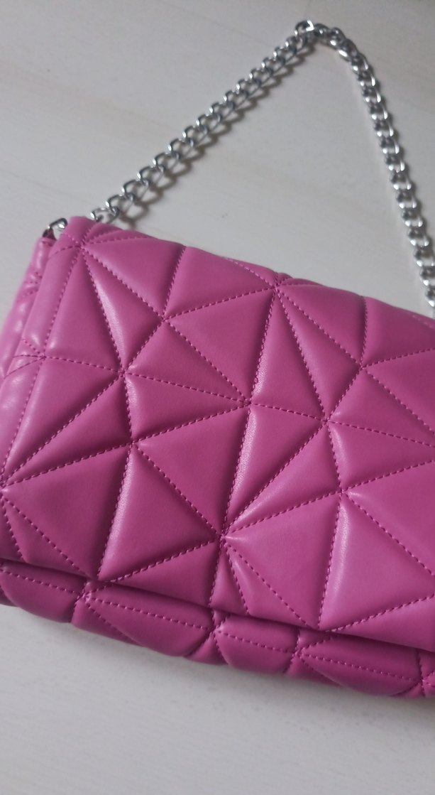 Pembe Zincir Detaylı Deri Kadın Çanta - Görsel 5