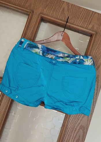 Parlak Mavi Mini Hamile Şortu, Kemerli - Görsel 8