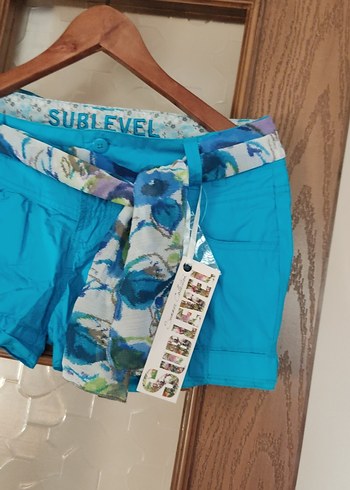 Parlak Mavi Mini Hamile Şortu, Kemerli - Görsel 7