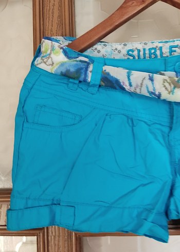 Parlak Mavi Mini Hamile Şortu, Kemerli - Görsel 6