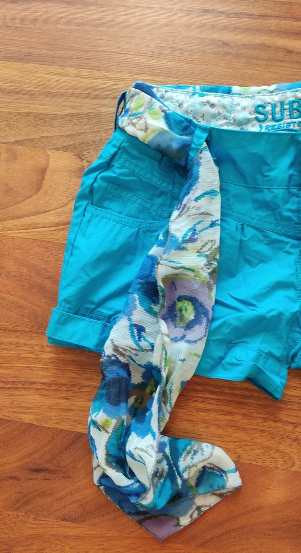 Parlak Mavi Mini Hamile Şortu, Kemerli - Görsel 2