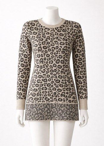 Leopar Desenli Bej simli Kadın Triko - Görsel 3