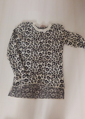 Leopar Desenli Bej simli Kadın Triko - Görsel 4