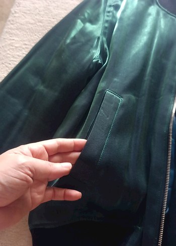 zümrüt yeşili mont - Görsel 7