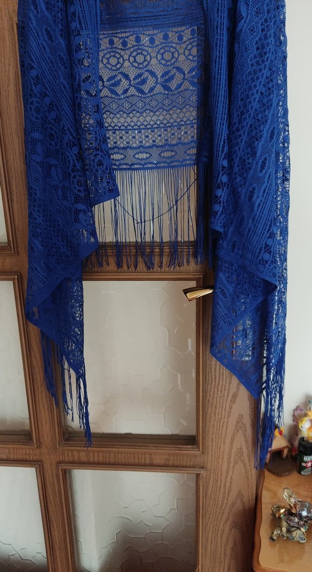 Nakışlı Uzun Mavi Bohem deniz pareo - Görsel 3