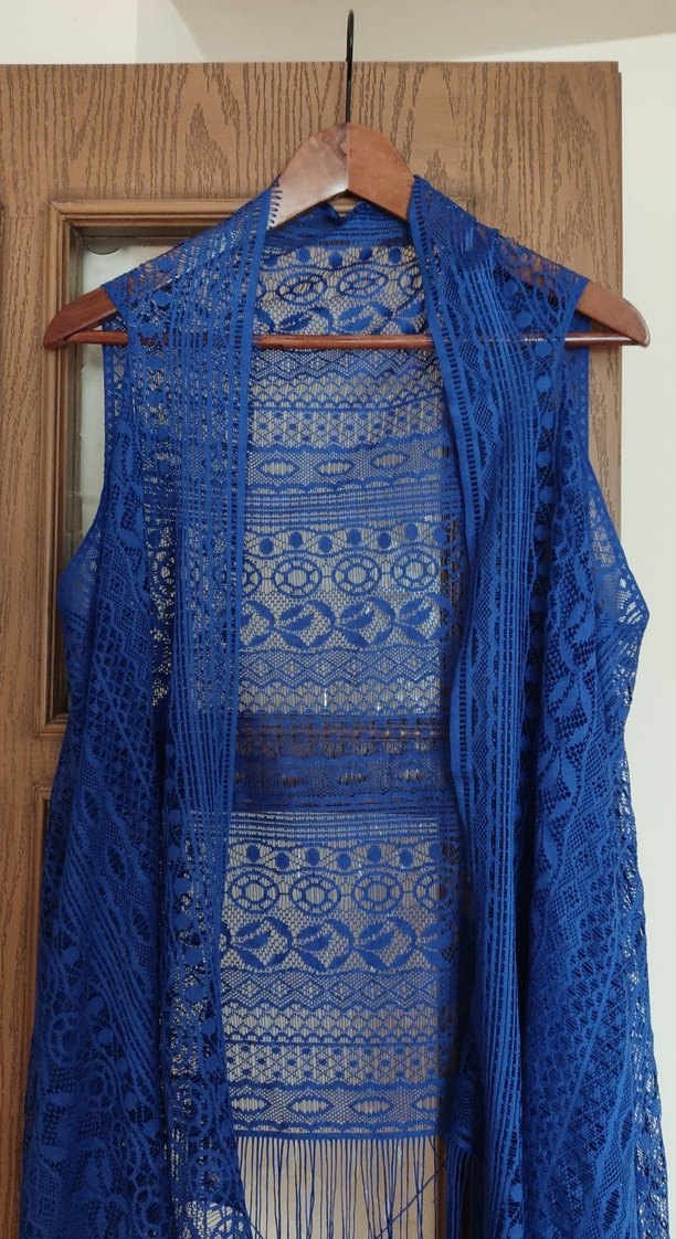 Nakışlı Uzun Mavi Bohem deniz pareo - Görsel 2