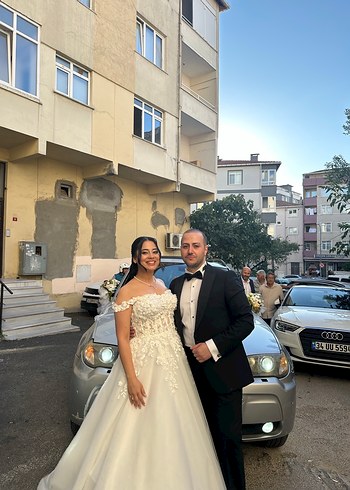 l Beden Parıltılı Beyaz A-Line Düğün Elbisesi