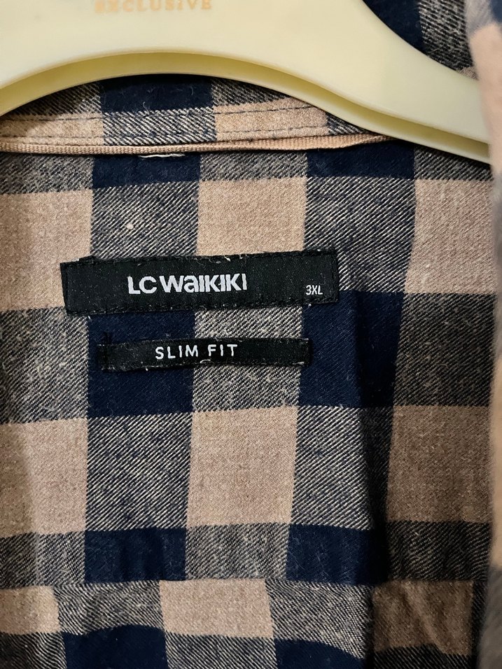 Bej Lacivert Ekose Keten Erkek Gömlek - Görsel 2