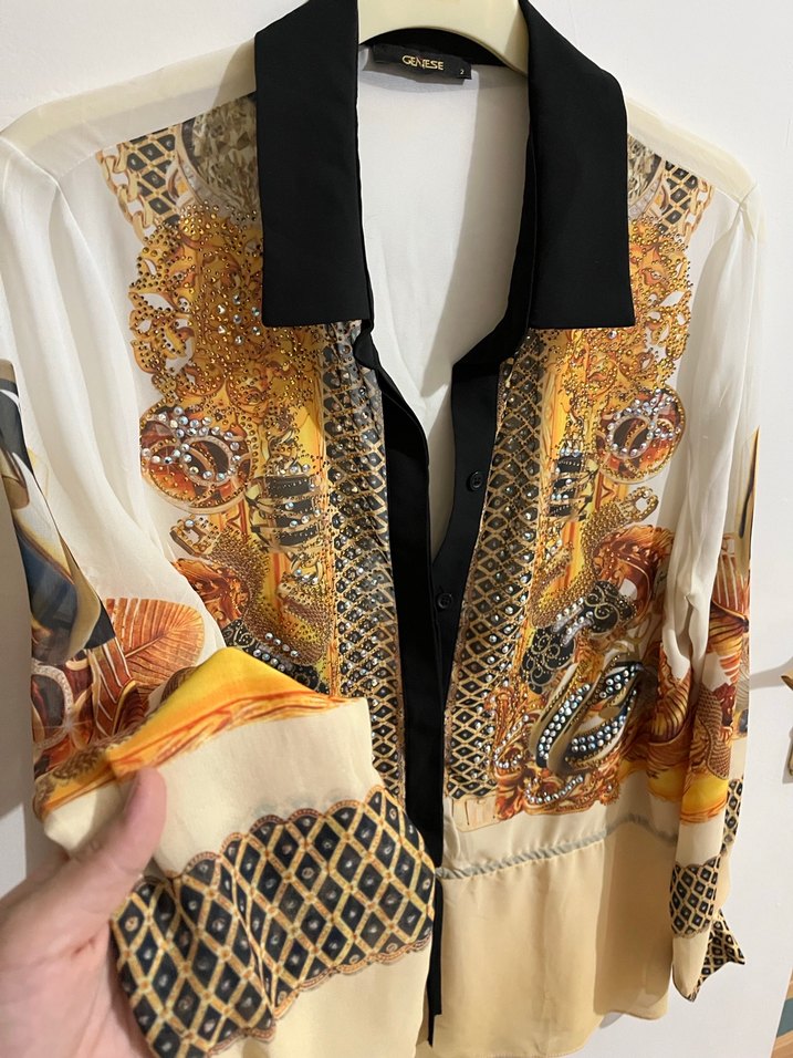 Saten Görünümlü Desenli Kadın Gömlek - Görsel 3