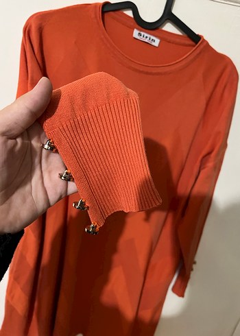 Turuncu Düğmeli Uzun Kollu Kadın Tunik - Görsel 3