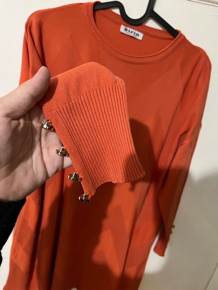 Turuncu Düğmeli Uzun Kollu Kadın Tunik - Görsel 3