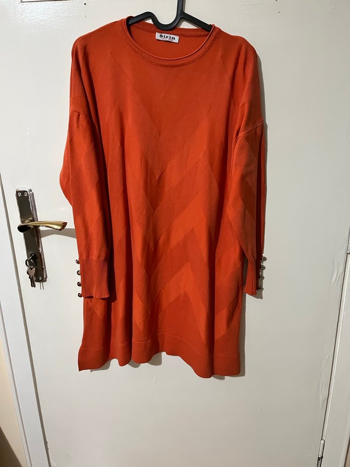 Turuncu Düğmeli Uzun Kollu Kadın Tunik - Görsel 2