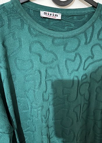 Yeşil Desenli Uzun Örme Kadın Tunik - Görsel 3