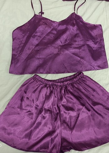 Kadın Mor Uzun Sabahlık pijama takımı  şortlu takım l beden - Görsel 2