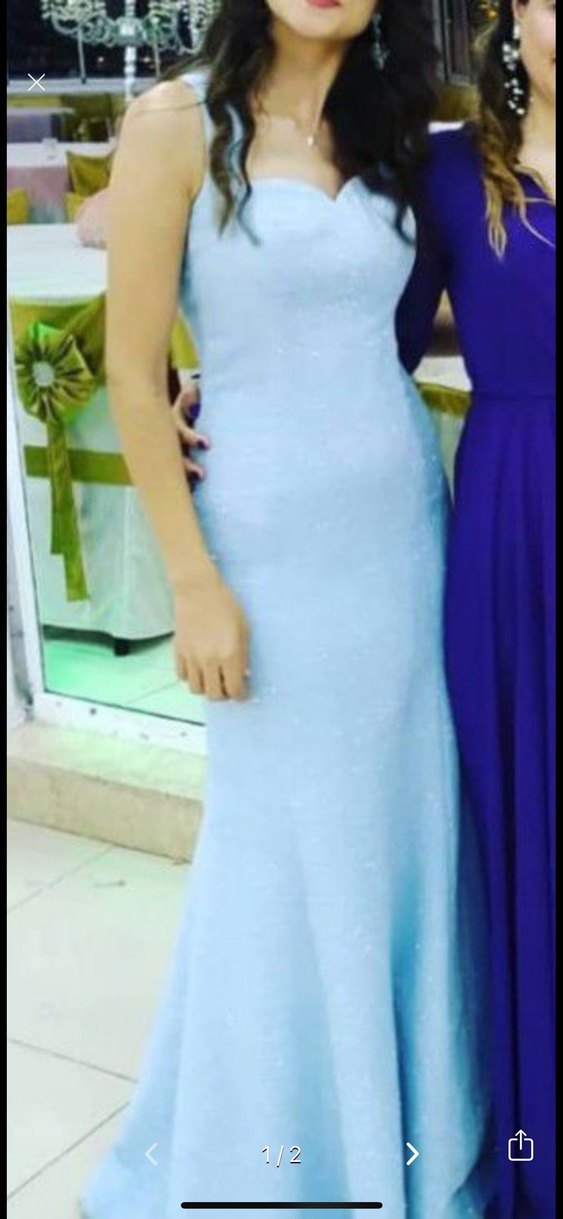 Mavi Drapeli Uzun Kadın Abiye Elbise - Görsel 2