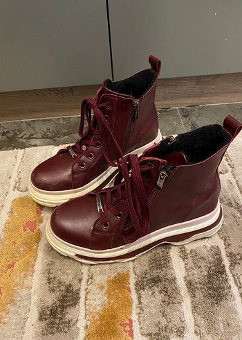 39 Beden Bordo Deri Platform Topuklu Kadın Bot