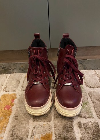 American Vintage Bordo Deri Platform Topuklu Kadın Bot