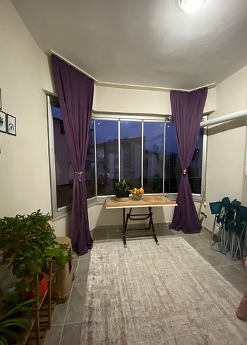 Mor Bağlama Desenli Modern Perde - Görsel 2