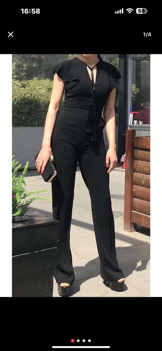 Siyah V Yakalı Kadın Tulum - Görsel 2