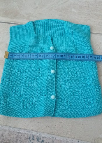 Turkuaz Örgü Kız Çocuk Yelek - Görsel 5