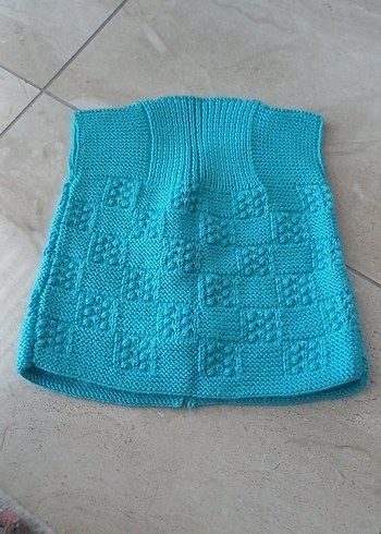 Turkuaz Örgü Kız Çocuk Yelek - Görsel 3