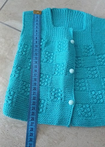 Turkuaz Örgü Kız Çocuk Yelek - Görsel 4