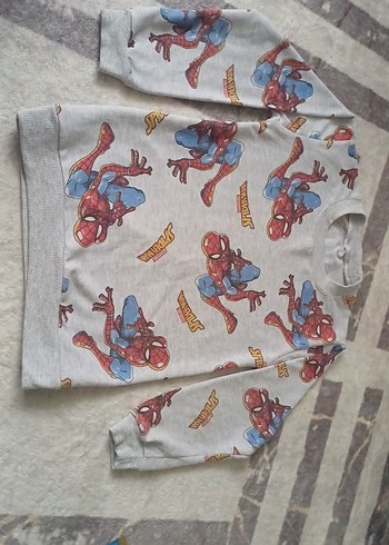 Örme Örümcek Adam Baskılı Gri Erkek çocuk Sweatshirt - Görsel 2