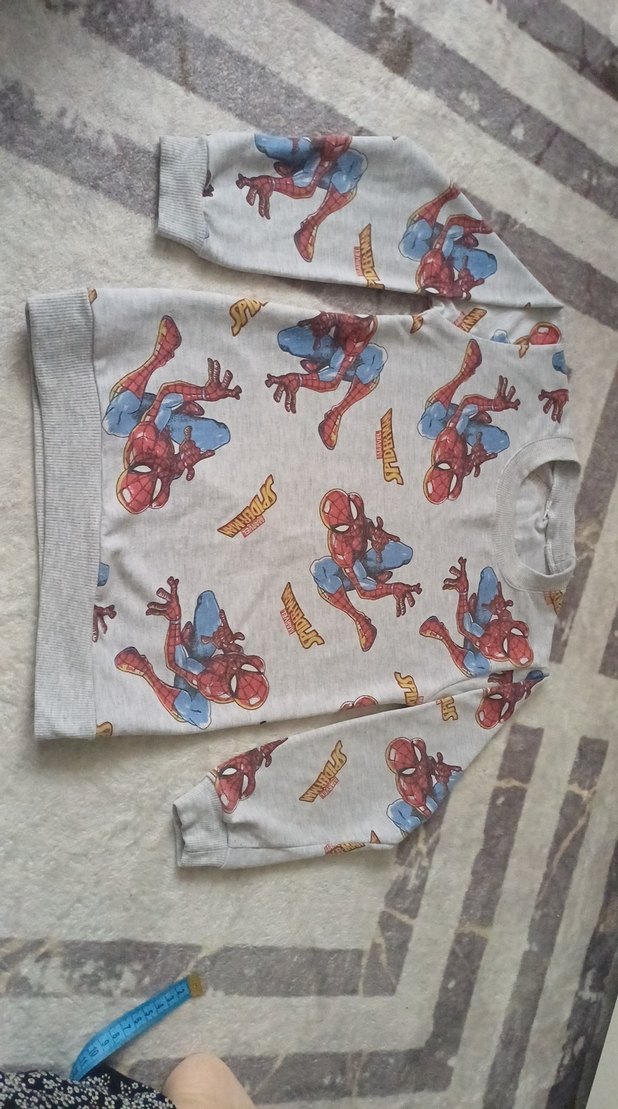 Örme Örümcek Adam Baskılı Gri Erkek çocuk Sweatshirt - Görsel 2