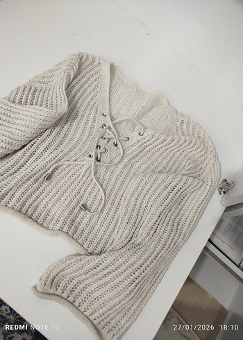 Beyaz Örgü Kadın Triko Kazak - Görsel 2