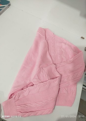 Pembe Örgü Kadın Kazak Yüksek Yaka - Görsel 2