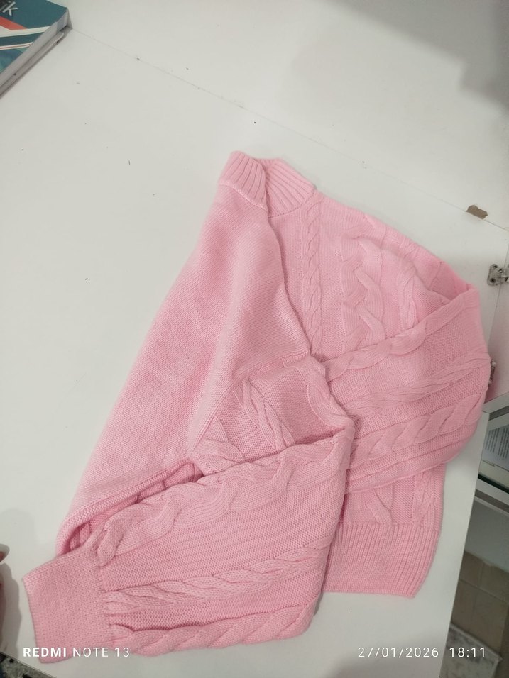 Pembe Örgü Kadın Kazak Yüksek Yaka - Görsel 2