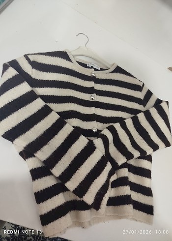 Kadın Kahverengi Çizgili Örgü Hırka - Görsel 2