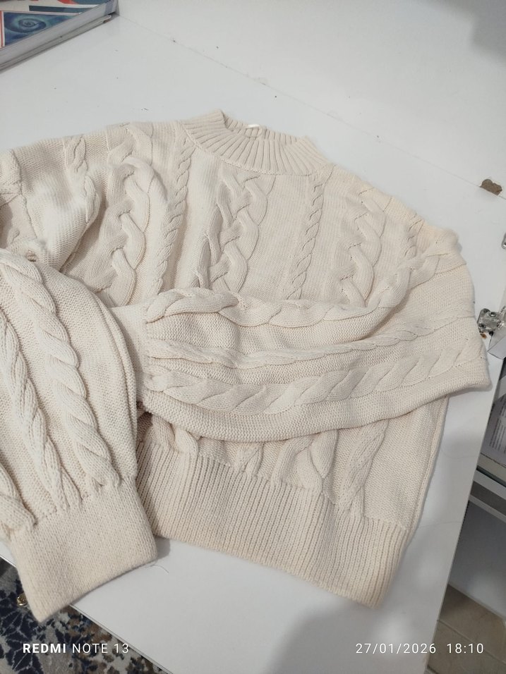 Bej Örgü Kadın Keten Kazak - Görsel 2