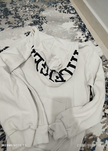 Kapüşonlu Beyaz 3 iplik  Sweatshirt - Görsel 2