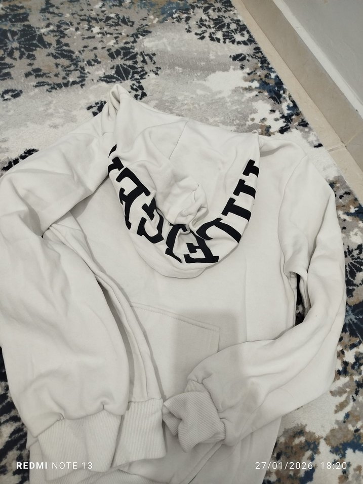 Kapüşonlu Beyaz 3 iplik  Sweatshirt - Görsel 2