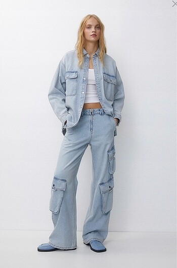 m Beden mavi Renk oversize denim gömlek
