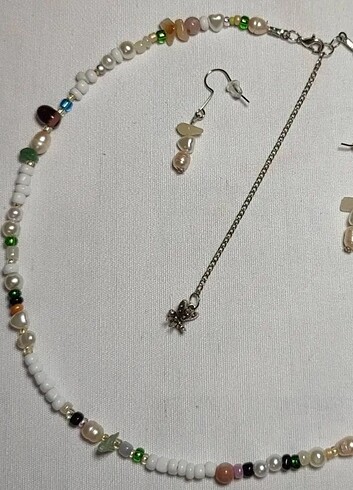 Beden incili sade tasarımlı kolye ve küpe seti