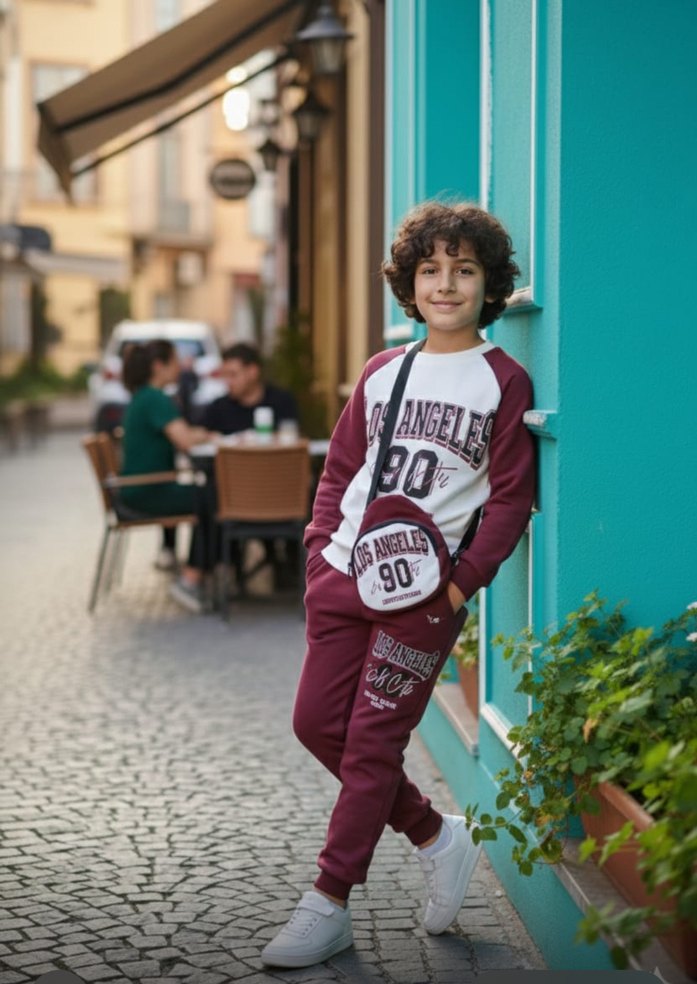 Bordo Baskılı Kız Eşofman Takımı - Görsel 2