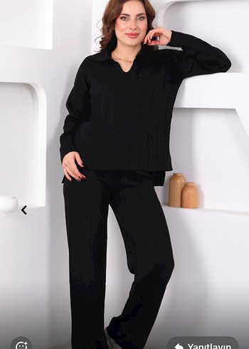 Beyaz V Yaka Kadın Pamuklu Rahat Takım - Görsel 2