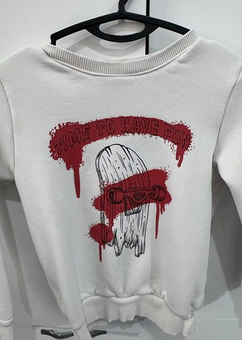 Beyaz Baskılı Oversize Sweatshirt - Görsel 2