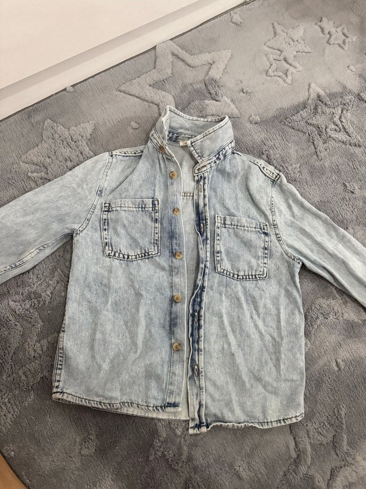 Gri Batik Desenli çocuk Denim Ceket gömlek - Görsel 2