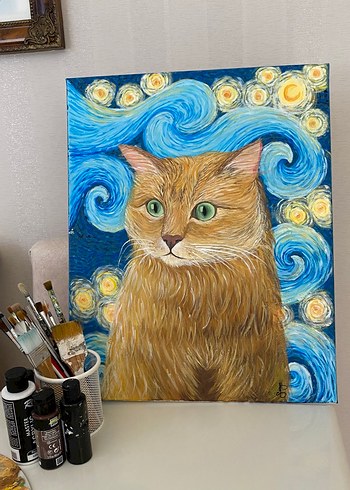 Parlak Kahverengi Kedi Temalı Tablo