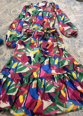 Renkli Bohem Uzun Kol Elbise takas var - Görsel 4