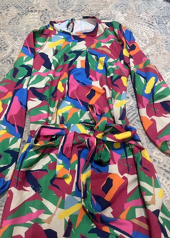 Renkli Bohem Uzun Kol Elbise takas var - Görsel 3