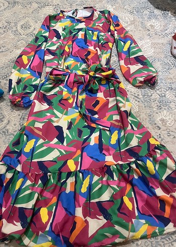 Renkli Bohem Uzun Kol Elbise takas var - Görsel 2