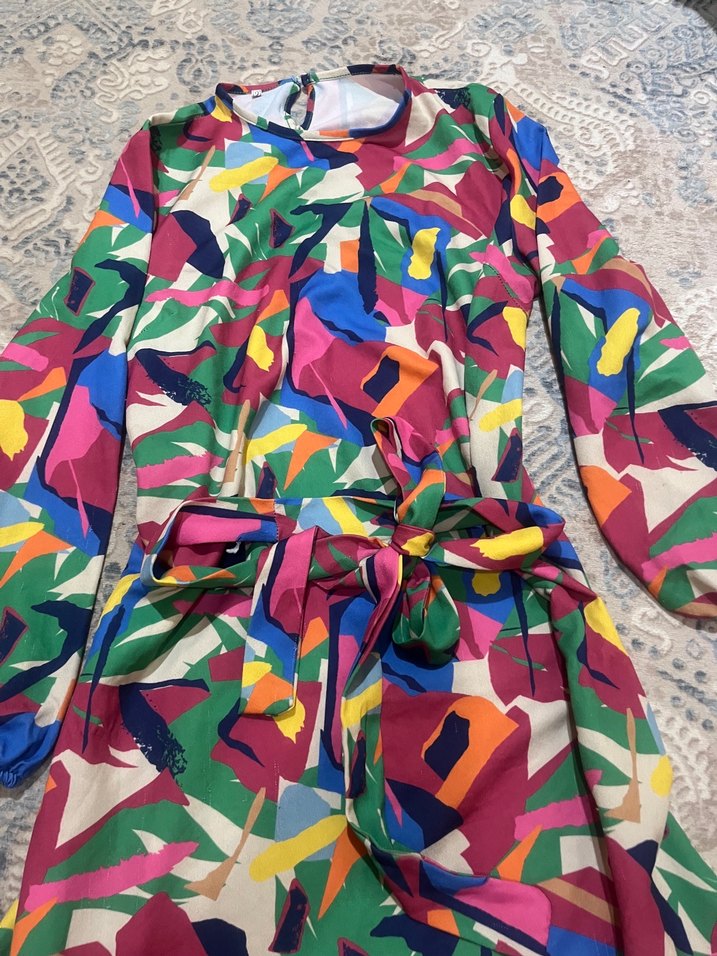 Renkli Bohem Uzun Kol Elbise takas var - Görsel 3