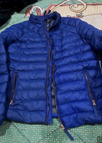 Mavi Parlak erkek Kışlık Fermuarlı Mont - Görsel 2