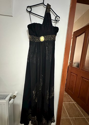 Uzun Siyah Gotik Drapeli Abiye Elbise - Görsel 2