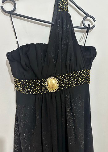 Uzun Siyah Gotik Drapeli Abiye Elbise - Görsel 3